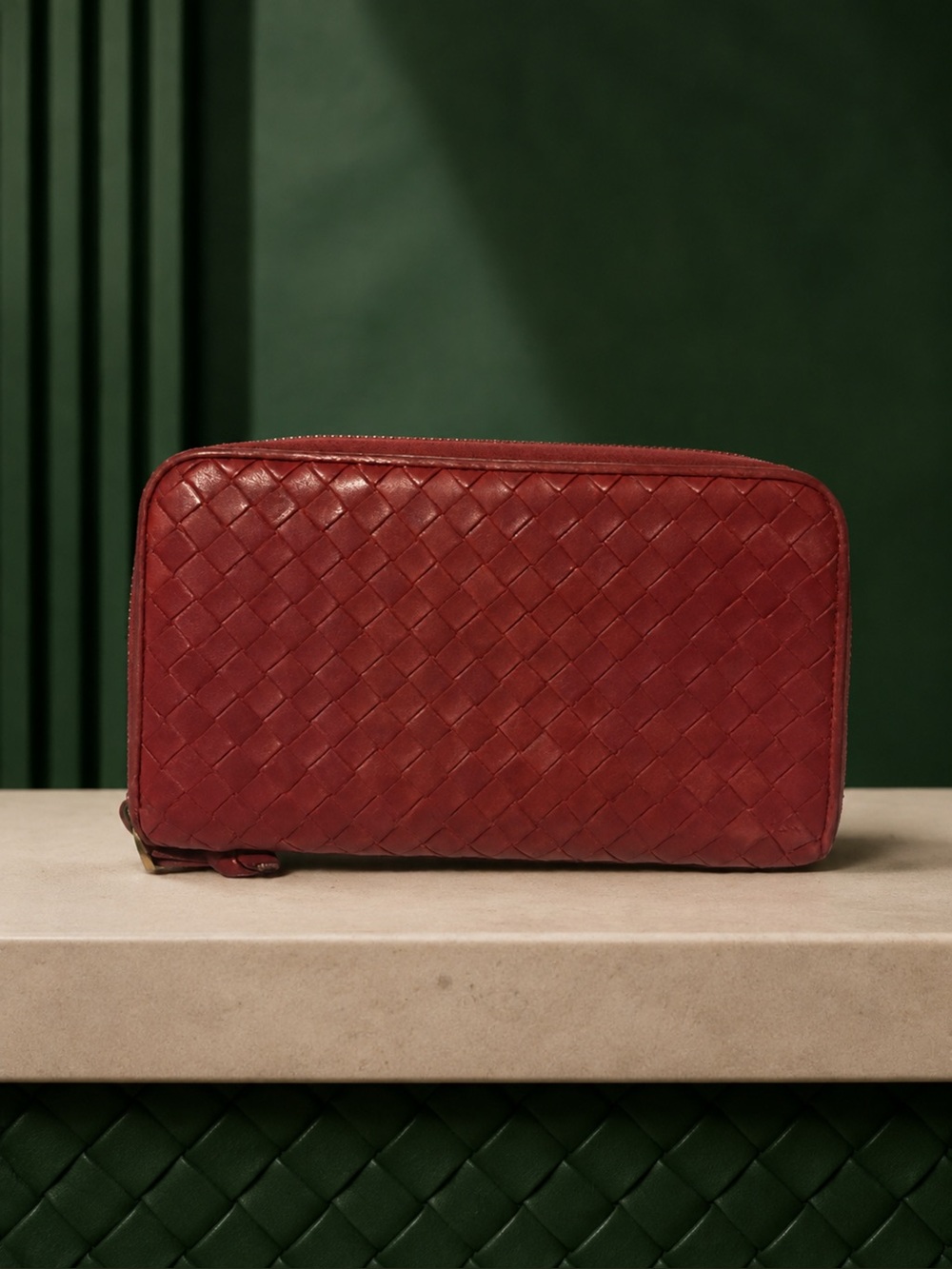 🔥🔥Bottega Veneta Leather Zip Wallet Clutch - Burgundy
